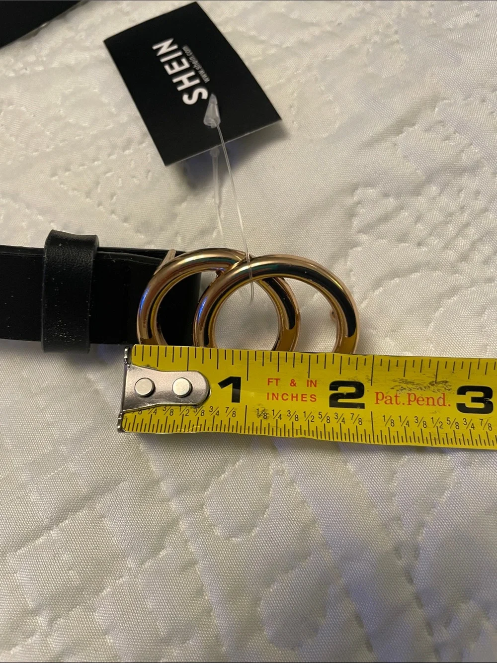 NWT SHEIN Black Faux Leather Belt with Gold Tone Buckle